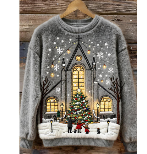 Womens Soft Fluffy Christmas Tree Sweater