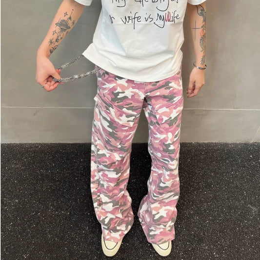 Damecamouflage Løse Afslappede Bootcut Bukser