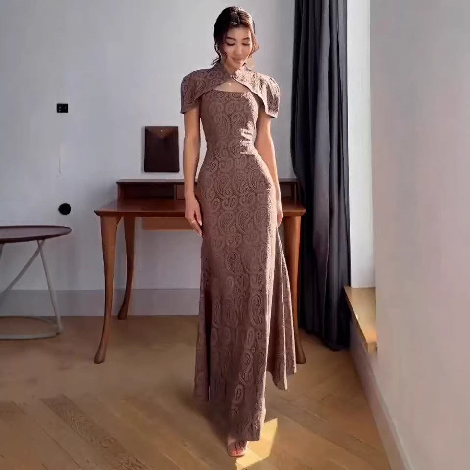 Long Modernized Cheongsam A Sexy Form-fitting Wrap-style Dress With A Shawl