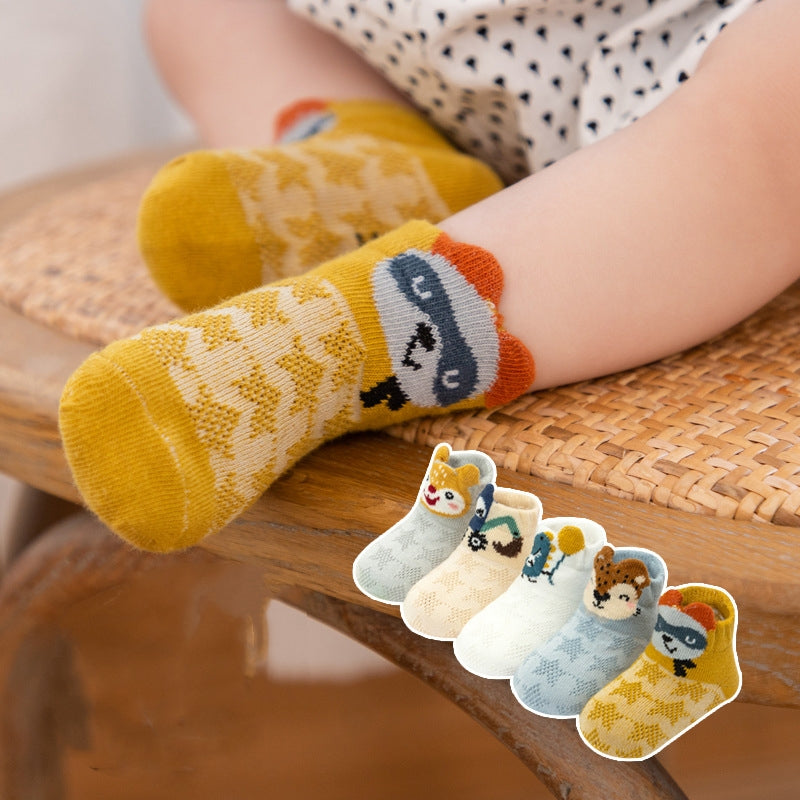 New 3D Thin Cotton Low Top Children's Socks Cartoon Five Pair Set