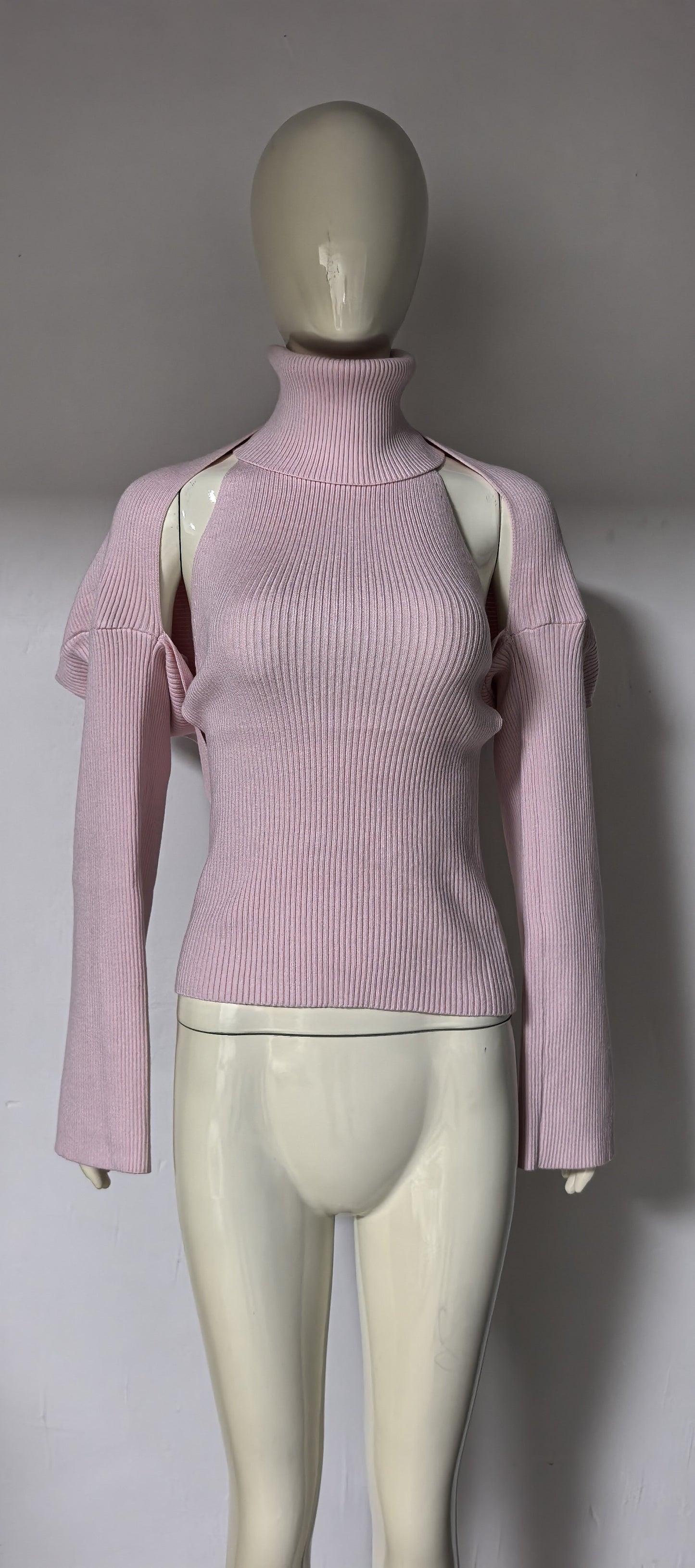 Sexy Backless Buckled Knit Vest And Long-Sleeve Shawl Two-Piece Set