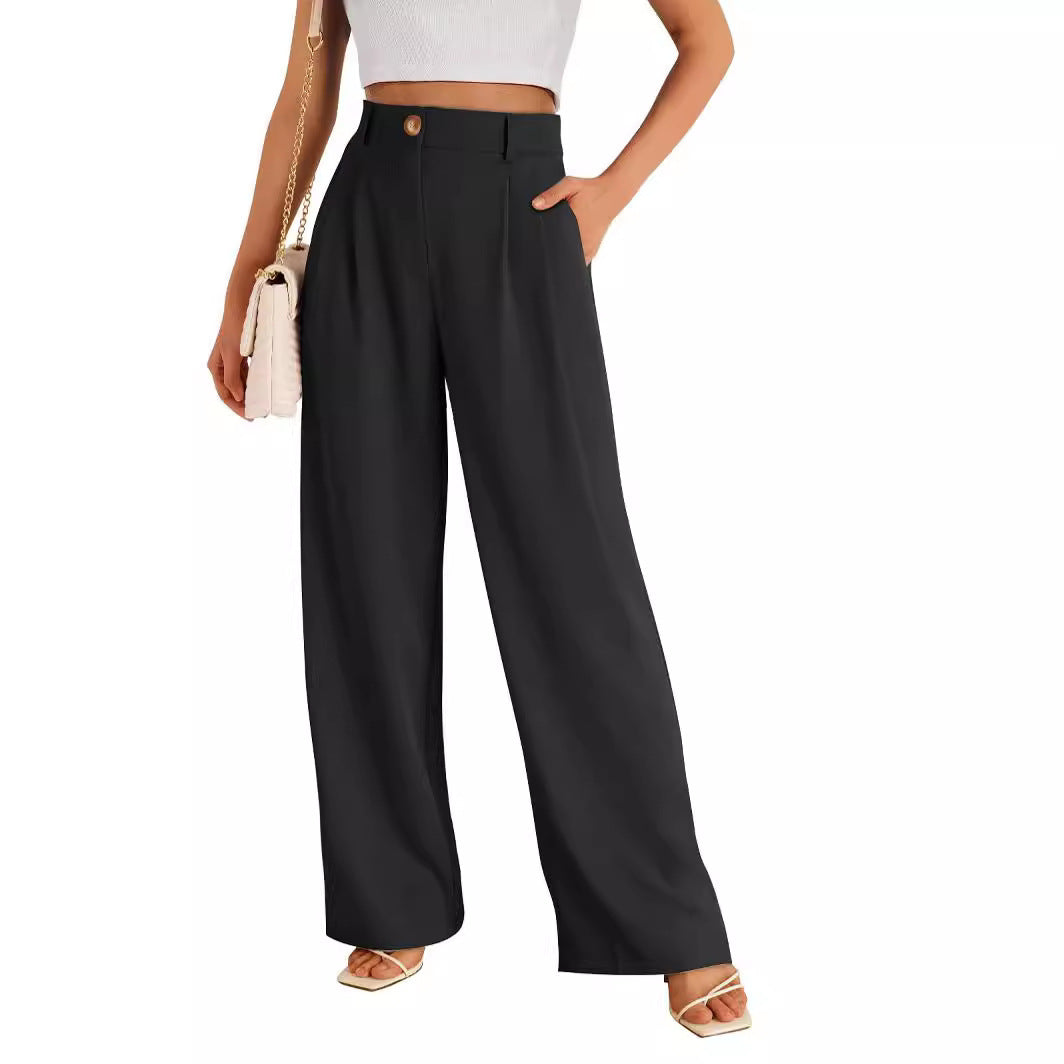 Women's Pocket High Waist Straight All-matching Casual Zipper