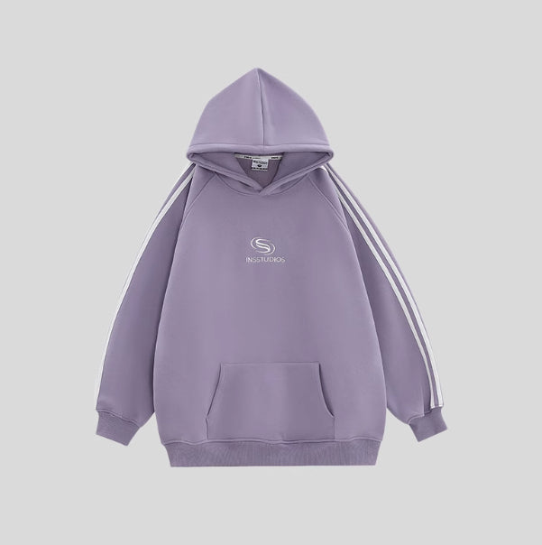 Stribet Sweater Heavy Fleece-foret Hættetrøje
