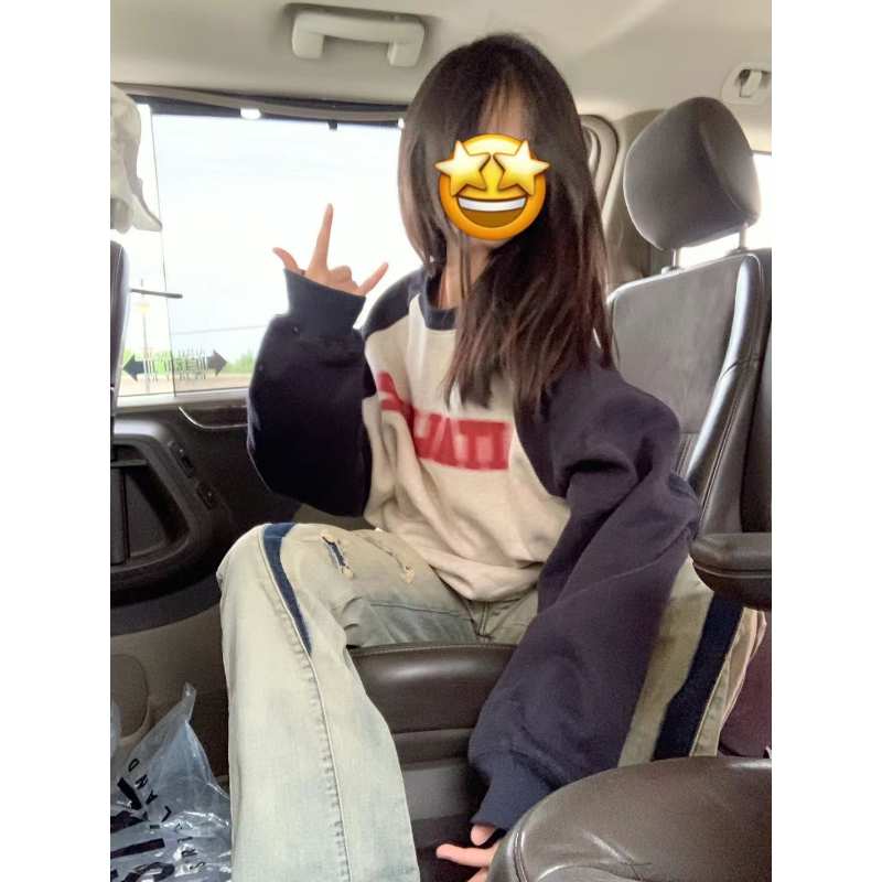 Black And White Color Matching Raglan T-shirt Loose Couple's Tops