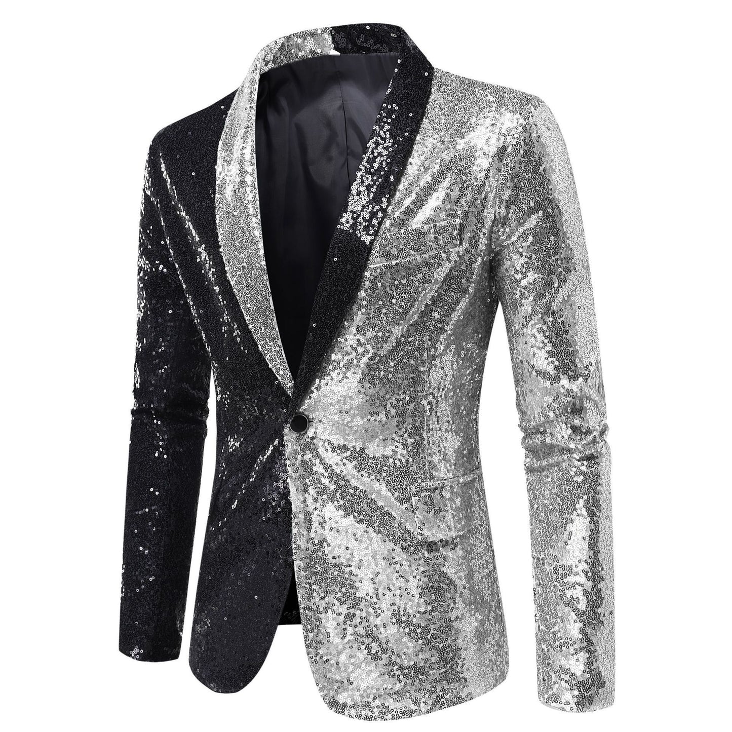 Euro-American Performance Dress Color-blocking Sequin Suit