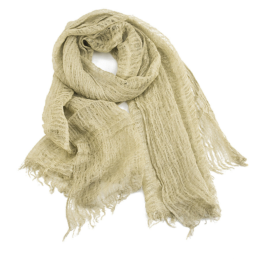 Solid Color Linen Scarf Retro Style Tassel Shawl For Women