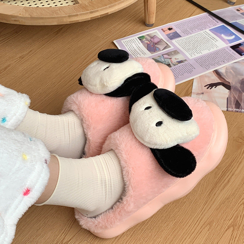 Home Fluffy Cute Cartoon Puppy Cotton Slippers