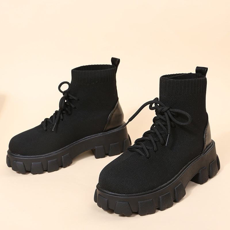 Fly Knit Breathable Platform Martin Boots Fashion