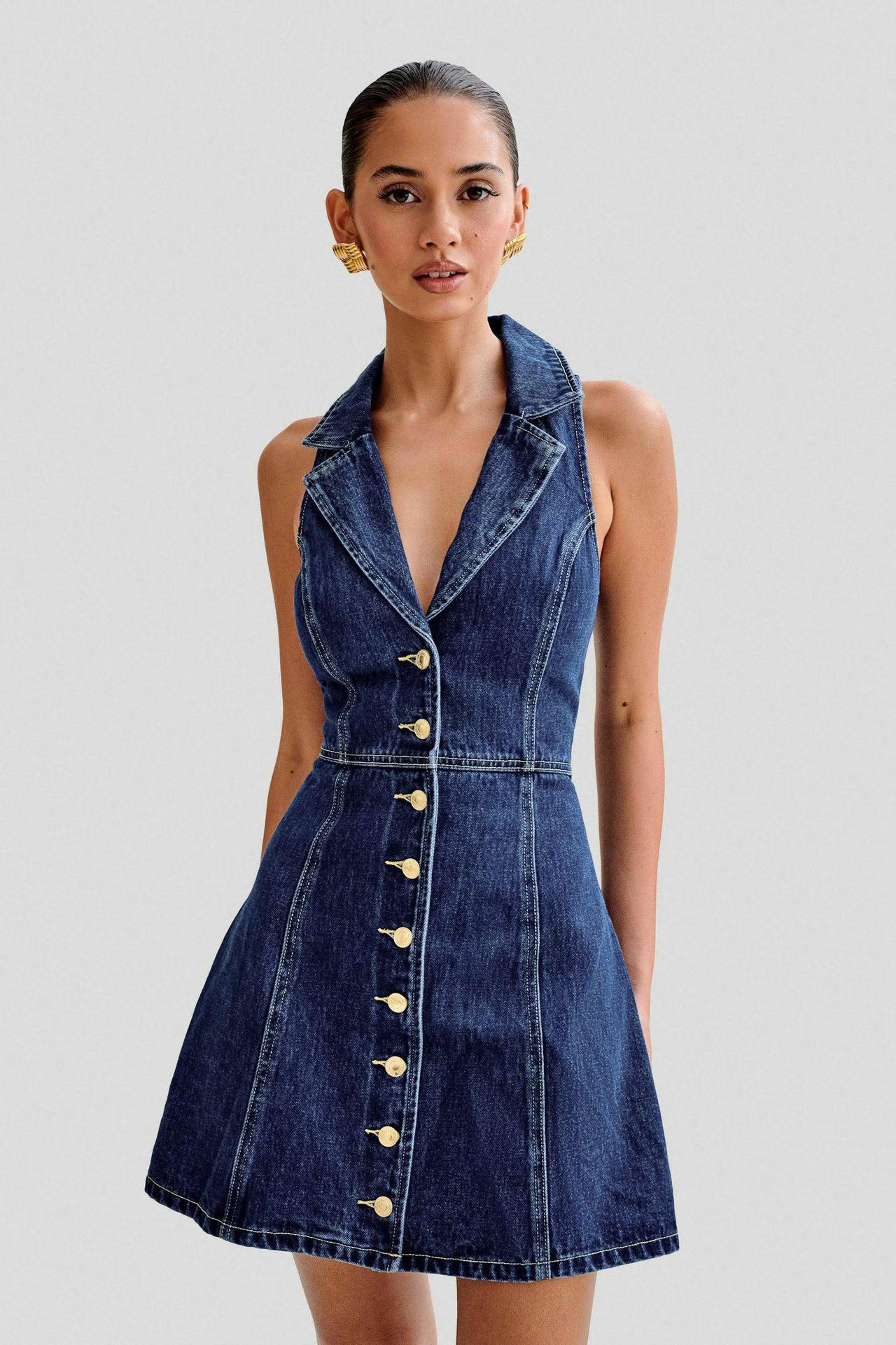 Summer Tea Dress With A Neck-strap For Women
