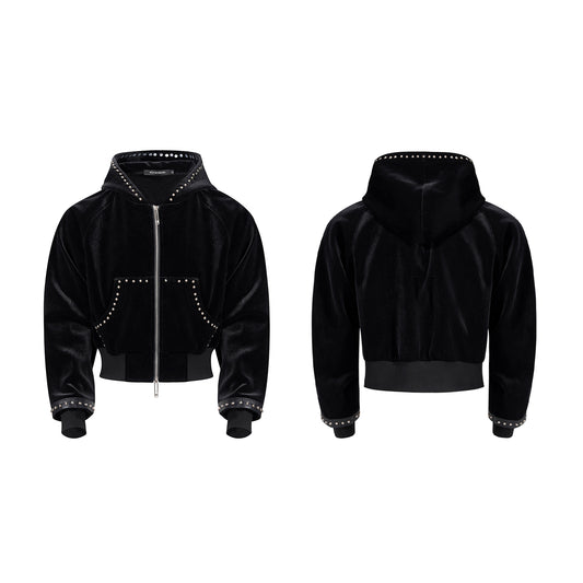 Gold Velvet Short Type Hooded Jacket