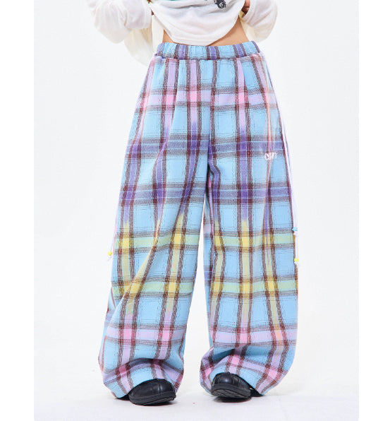 Retro Color Gradient Plaid Straight Casual Pants