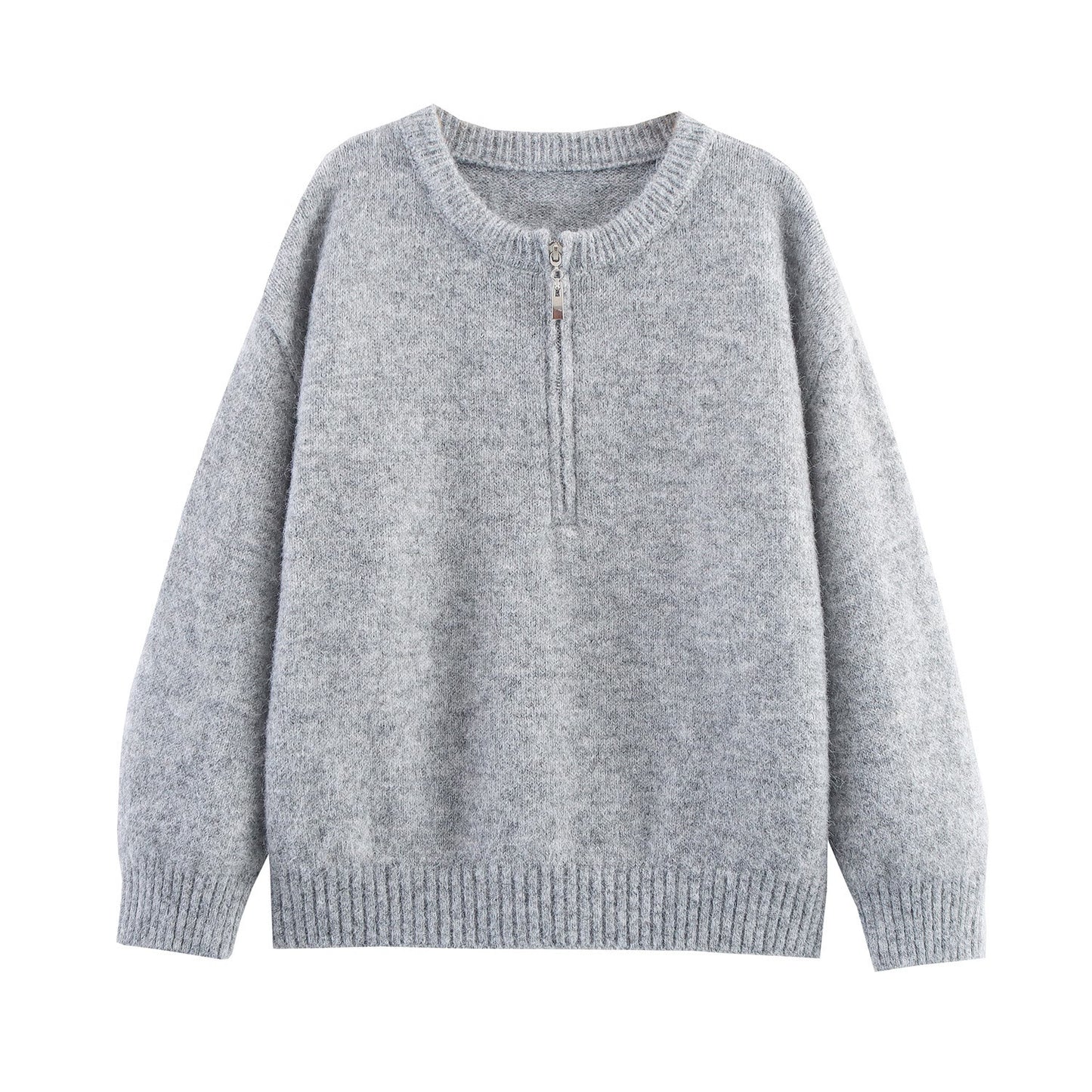 Round Neck Half Long-sleeve Zipper Top Short Skirt Knitting Suit
