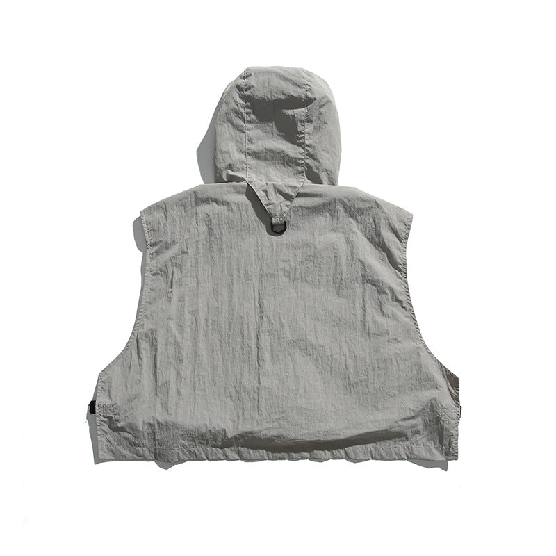 College Style Loose Hooded Windproof Fishing Vest Jacket