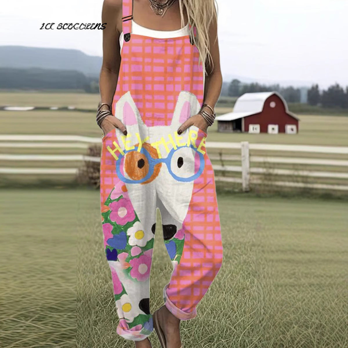 Printed Pocket Women's Suspender Trousers