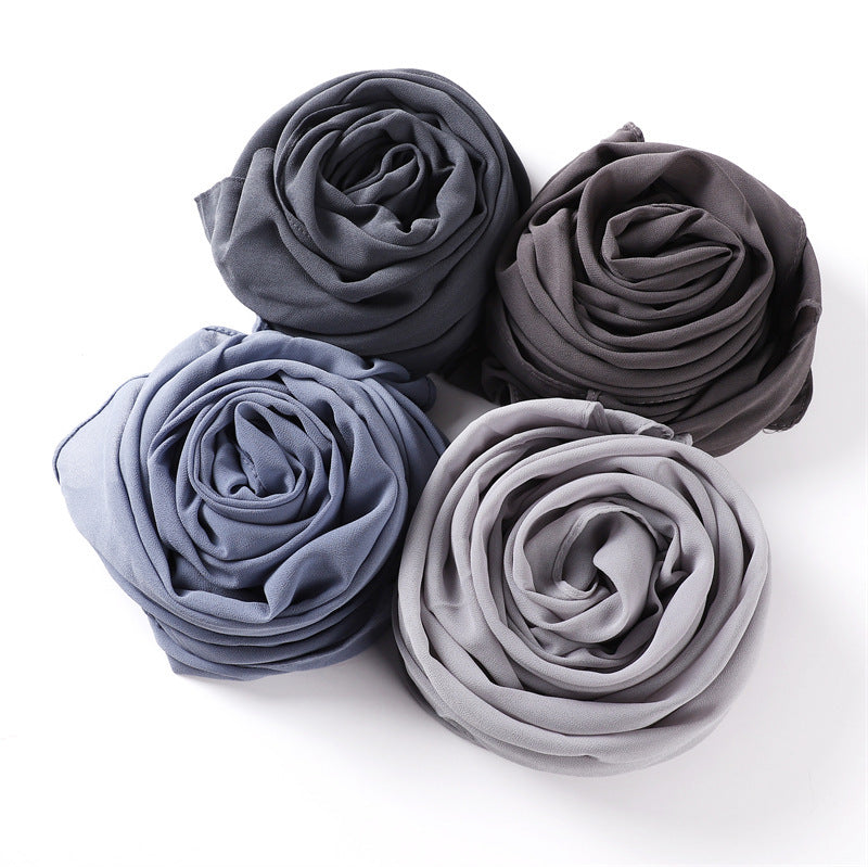 Women's Simple And Versatile Solid Color Pearl Chiffon Scarf