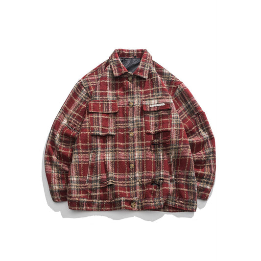 Wool Ruined Washed High Street Check Jacket Shirt