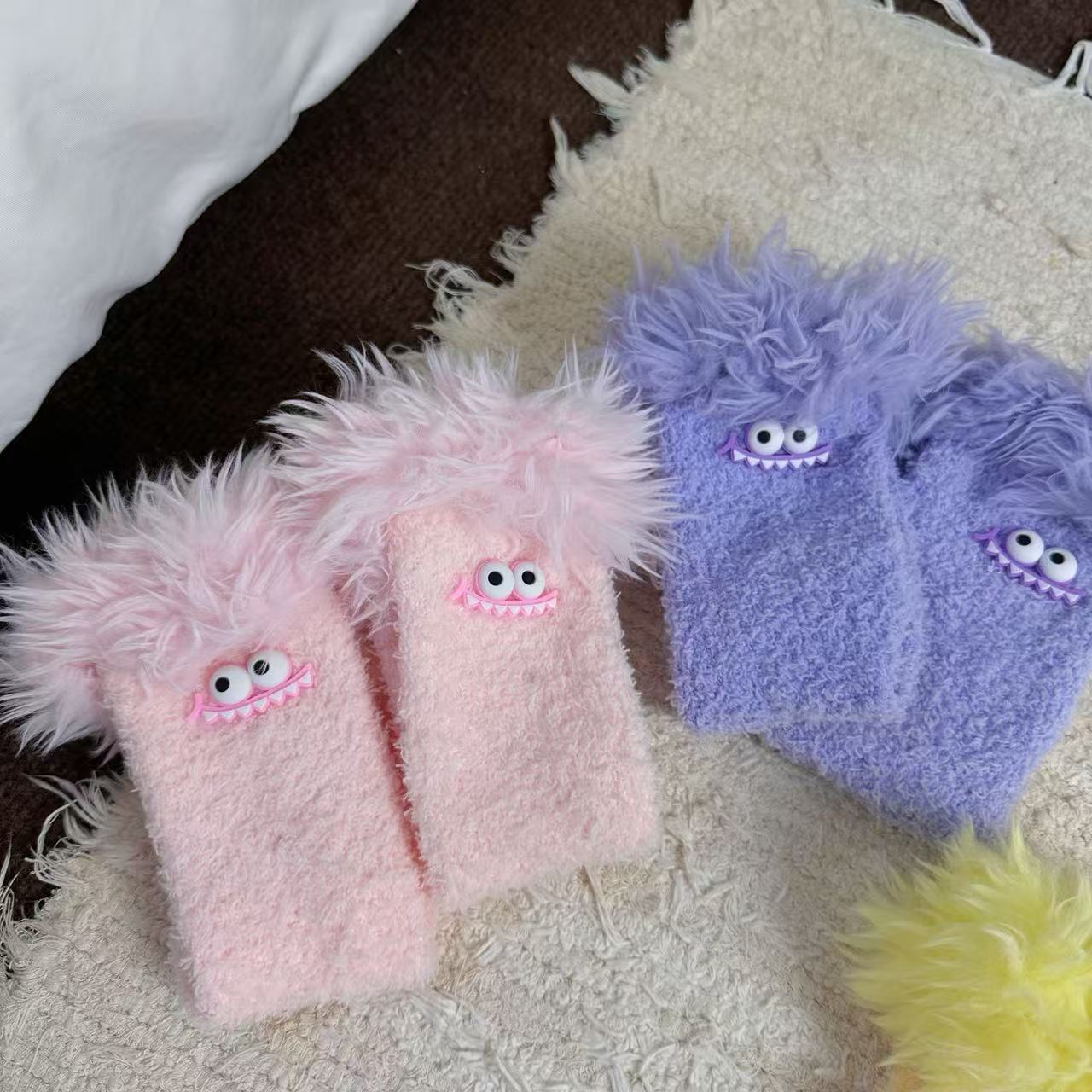 Store Mund Monster Plys Sokker Fleeceforet Tykke Varme Koralfleece