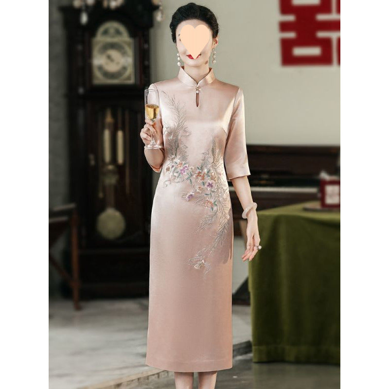 Elegant Acetate Cheongsam For Wedding Guests And Mothers