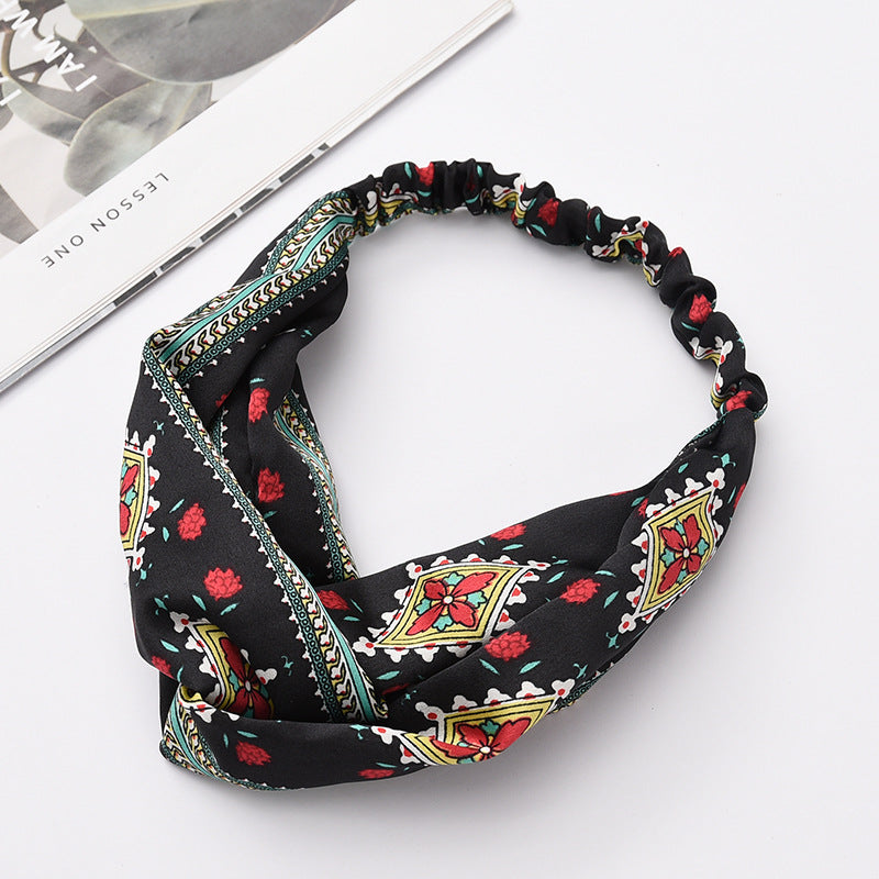 Fabric cross-knotted bow chiffon floral headband