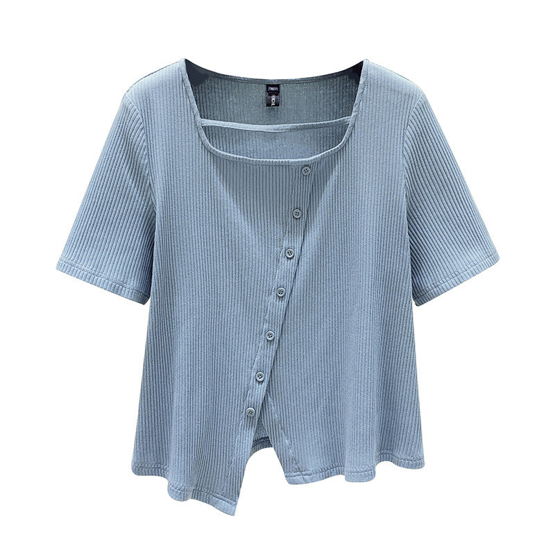 Covering The Flesh And Showing Thin Irregular Knitted Sweater Women's T-shirt