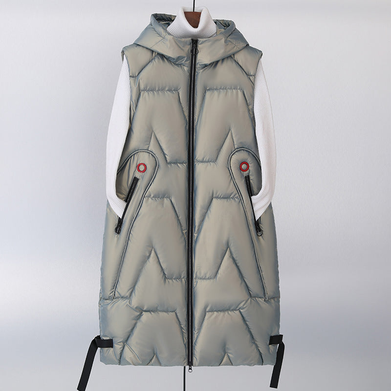 Women's Fashion Down Padded Long Vest Hooded