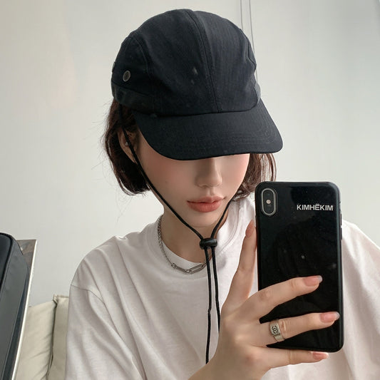 Women's Sunscreen Shade Black Drawstring Baseball Hat
