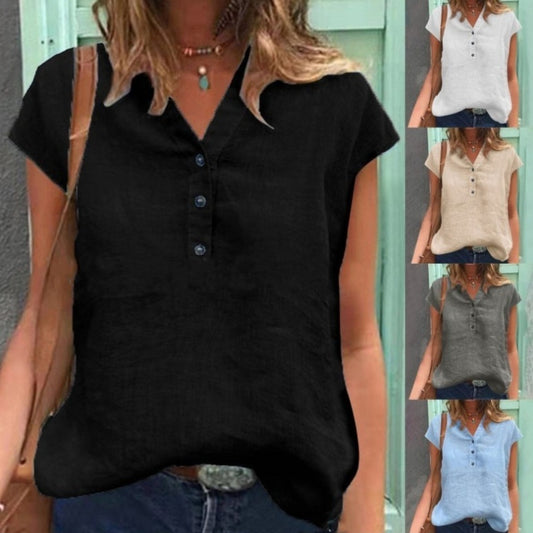 Spring And Summer New Shirt V-neck Buttons Short Sleeve