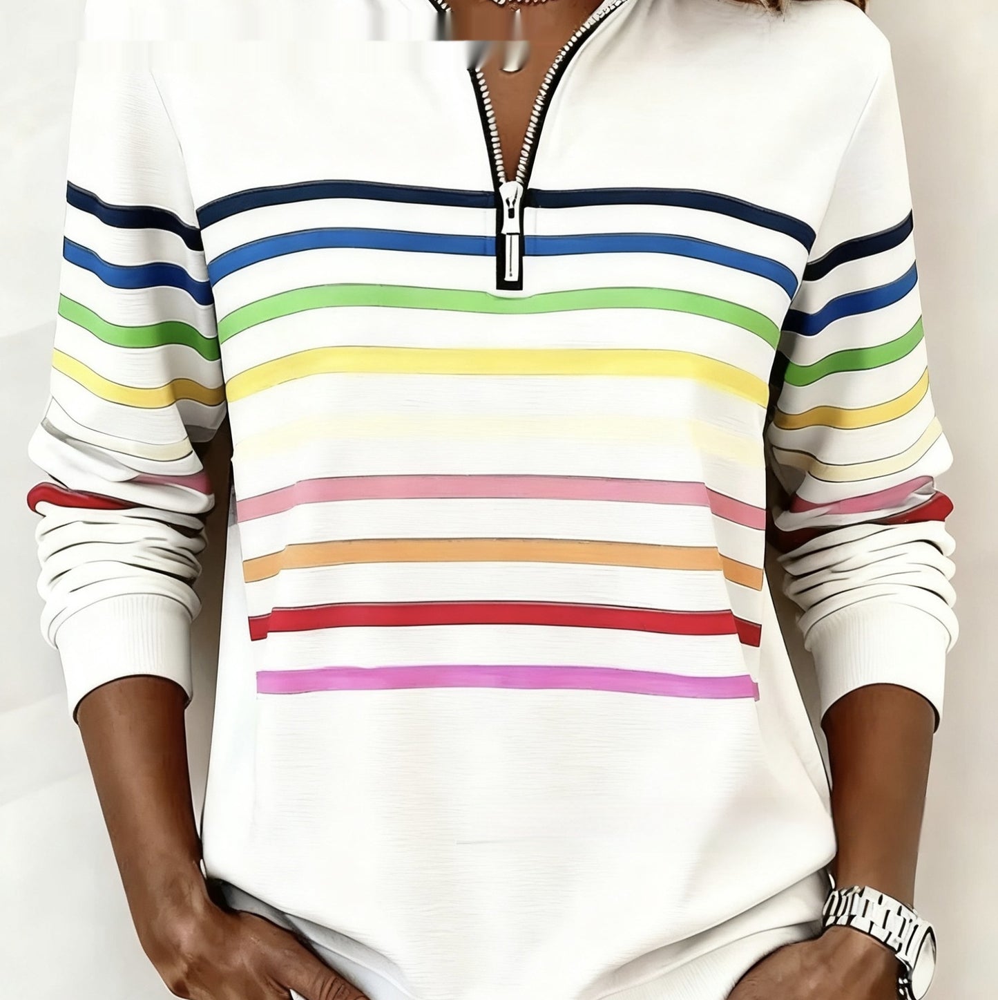Womens Fashionable Casual Christmas Stand-Up Collar Zip-Up Sweatshirt With A Print Pattern