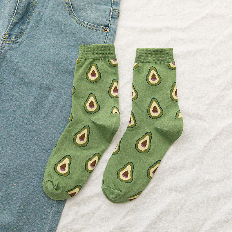 Japanese Ins Trendy Sweet Cute Fruit Mid-calf Socks Strawberry Peach Avocado College Style Socks