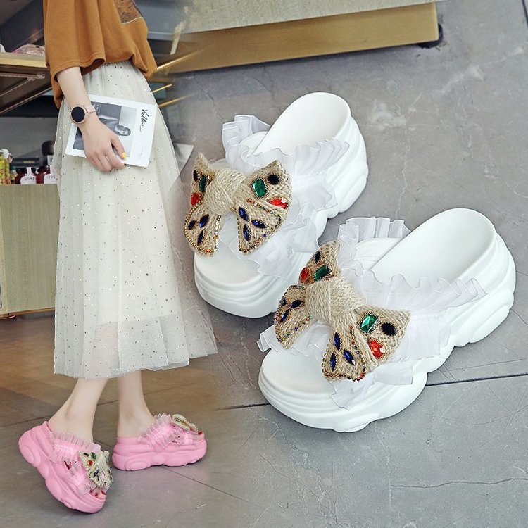 Women's All-match Platform Sandals And Slippers With Bowknot