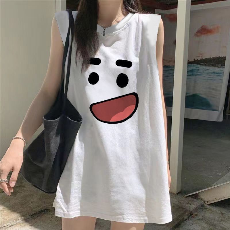 Ærmeløs Vest-T-shirt med Løse Trykte Bogstaver