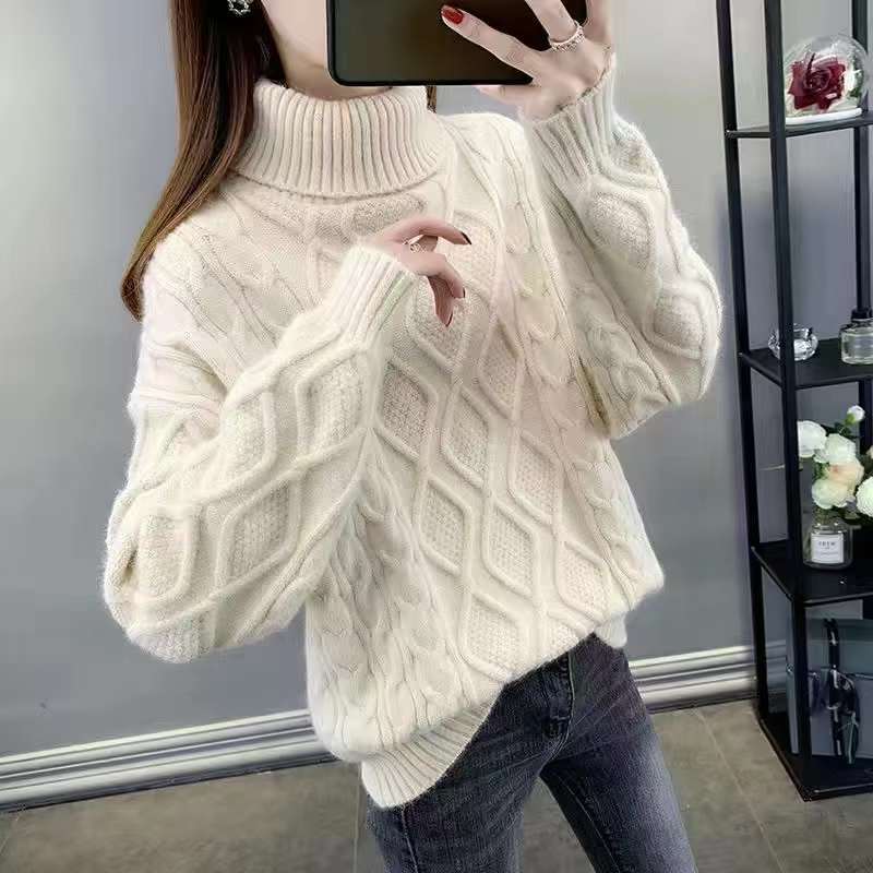 Women's Two-lapel Korean Style Lazy Style Solid Color Thick Twist Sweater