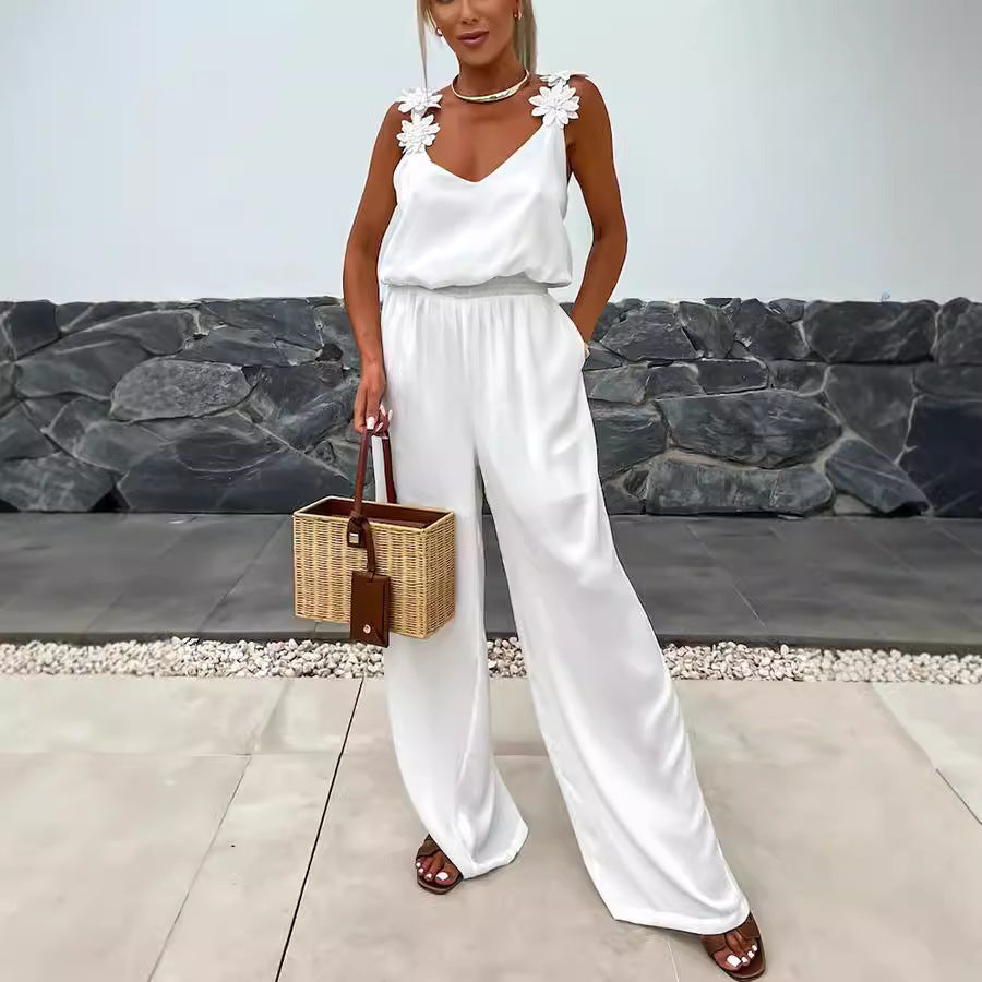Spring And Summer New Suspender Sleeveless Pocket Jumpsuit Casual Loose