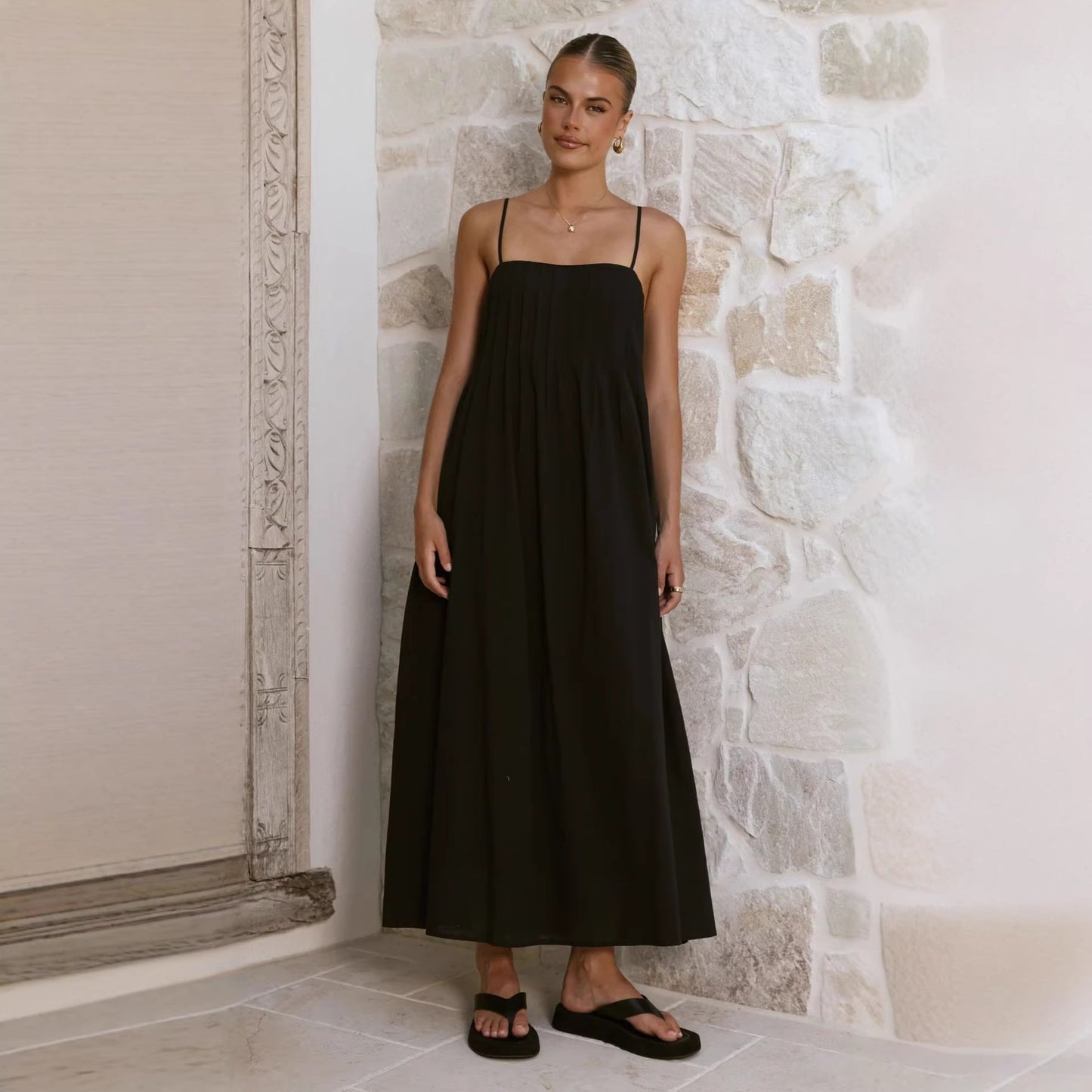 Summer Ribbed Solid Color Casual Midi Dress
