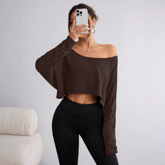 Fashion Off-shoulder løs underdel T-shirt isfølelse