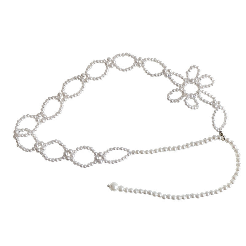 Women's One Flower Decorative Strap Pearl Waist Chain