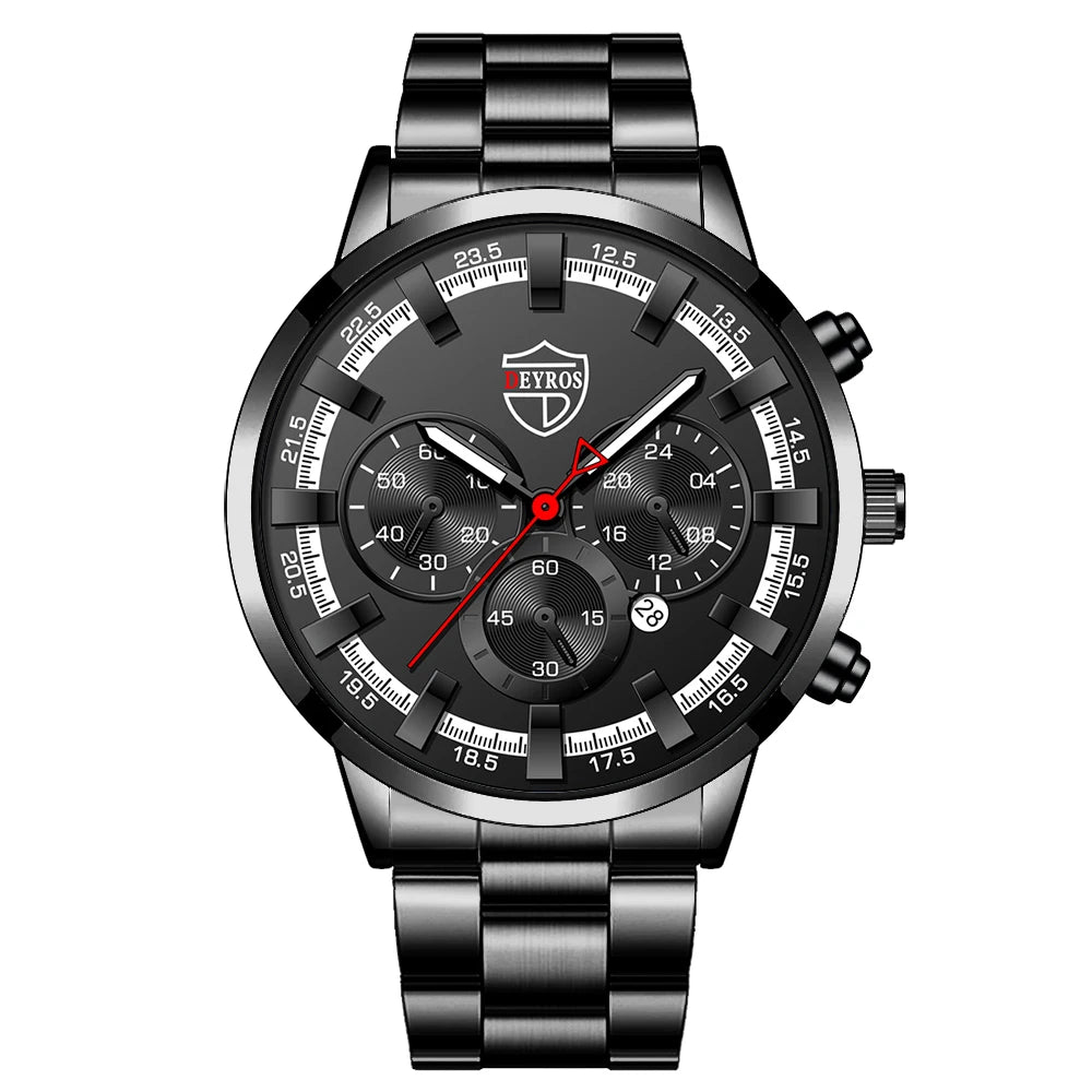 Luxury Men's Stainless Steel Quartz Wristwatch with Calendar and Luminous Hands