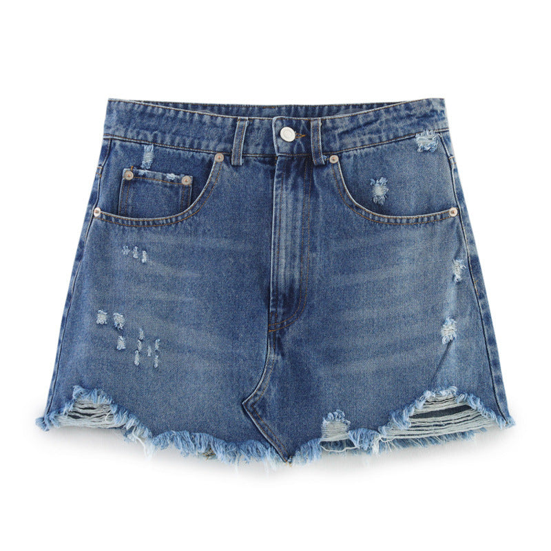 Europæisk og Amerikansk Hul Denim Mini Skirt