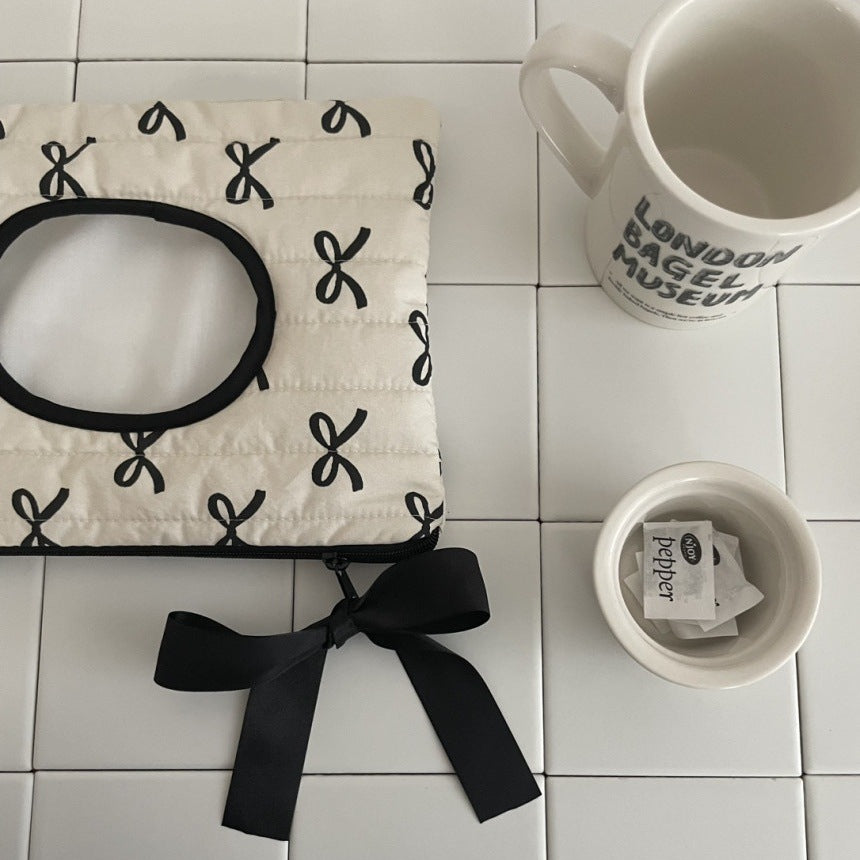 Ins Style Ribbon Bow Quilted Portable Storage Tissue Bag