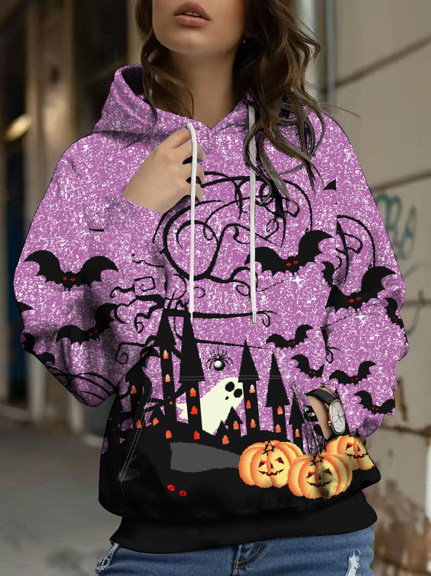 Efterår- og vinter-Halloween-digitalprintet hættetrøje