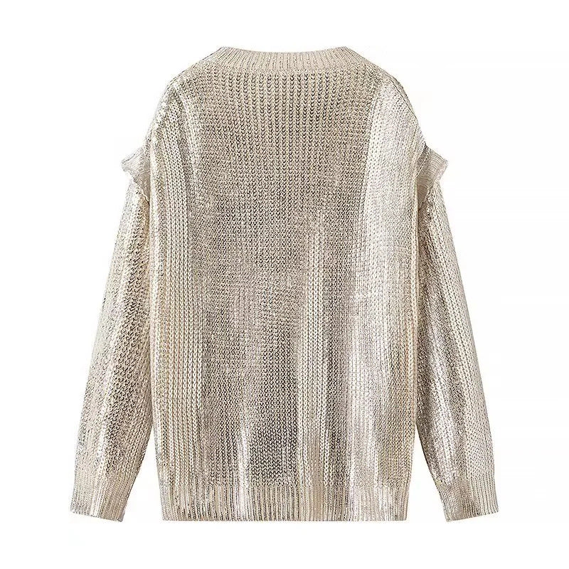 Women's Fashion Long Bronzing Round Neck Sweater