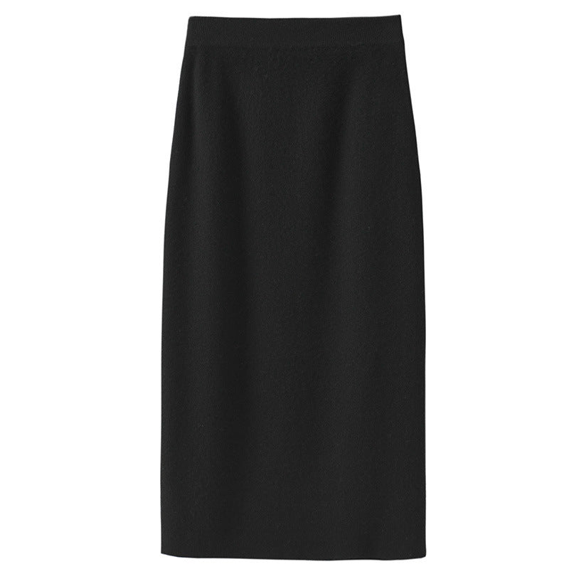 Dame Uld Fire-flade Tyk Nederdel Efterår og Vinter Cashmere Strikket Kjole Slankende Nederdel Lige