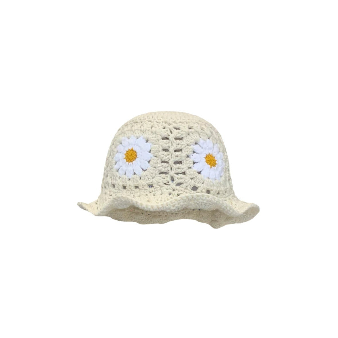 Flower Handmade Knitted Fisherman Hat Women's Hollow Wool All-matching Basin Makes Face Look Smaller