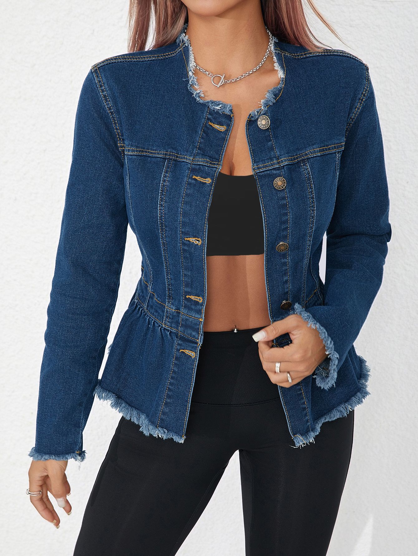 Chanel-style Women's Waist-cinching Collarless Short Jacket