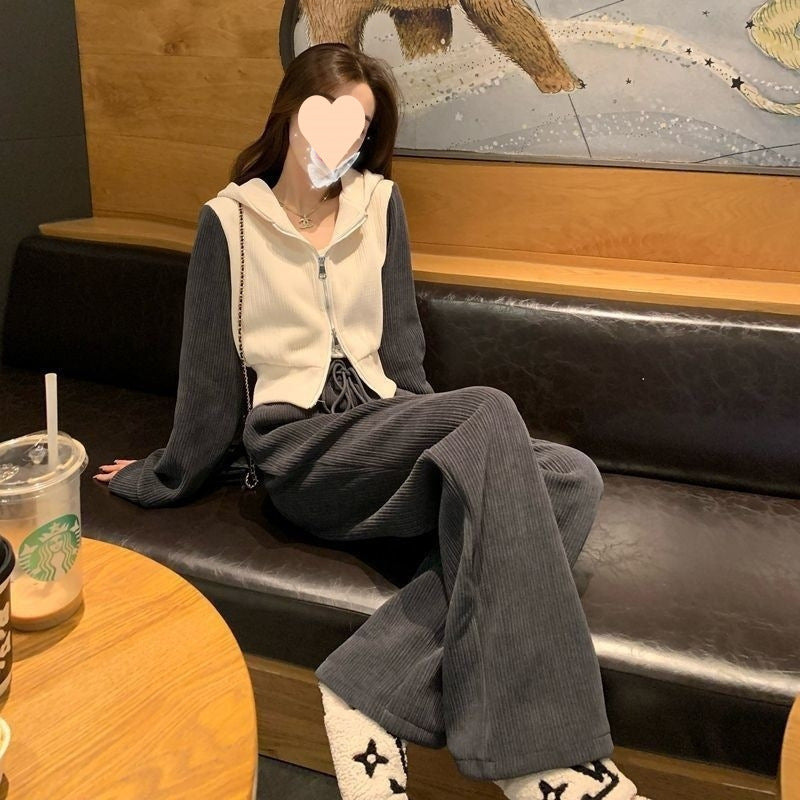 Ladies' Fashion Casual Hoodie With Wide-leg Pants Set