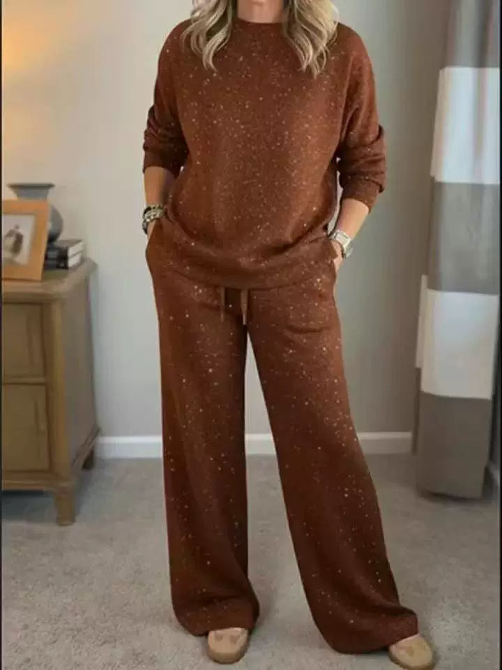 Fashion Casual Holiday Sparkling Sweatshirt Two-piece Set