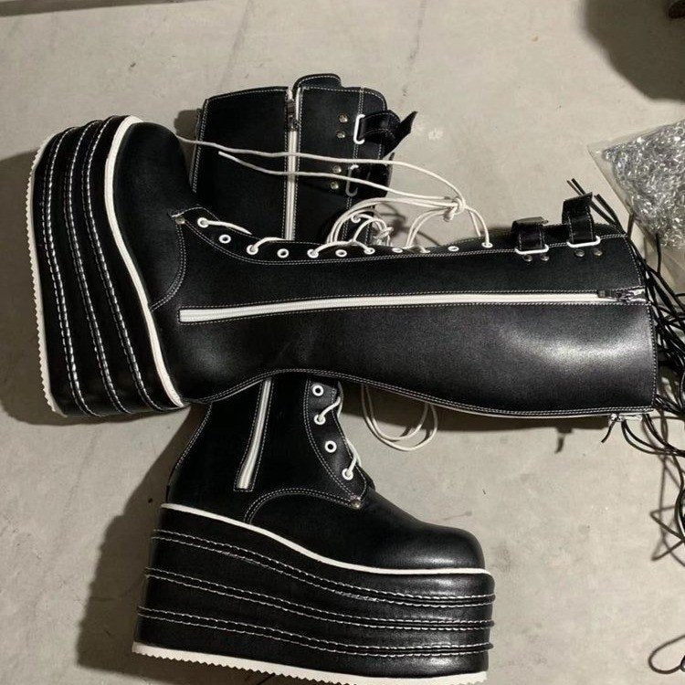 European And American Round Head Thick Bottom Long Boots Female