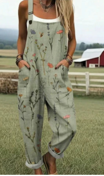 Women's Summer Digital Printing Button Casual Suspender Trousers