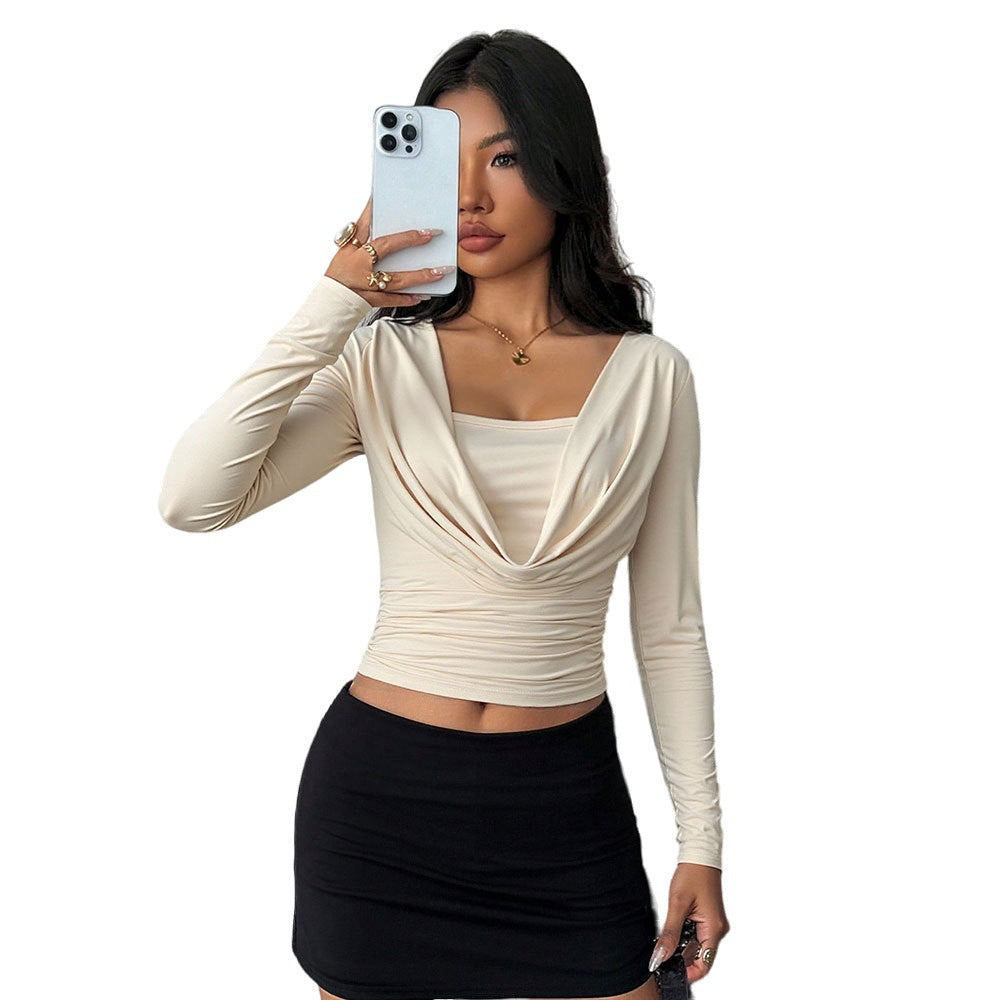 Temperament Slim-fit Inner Knitted Sweater Draped Neck Short Top