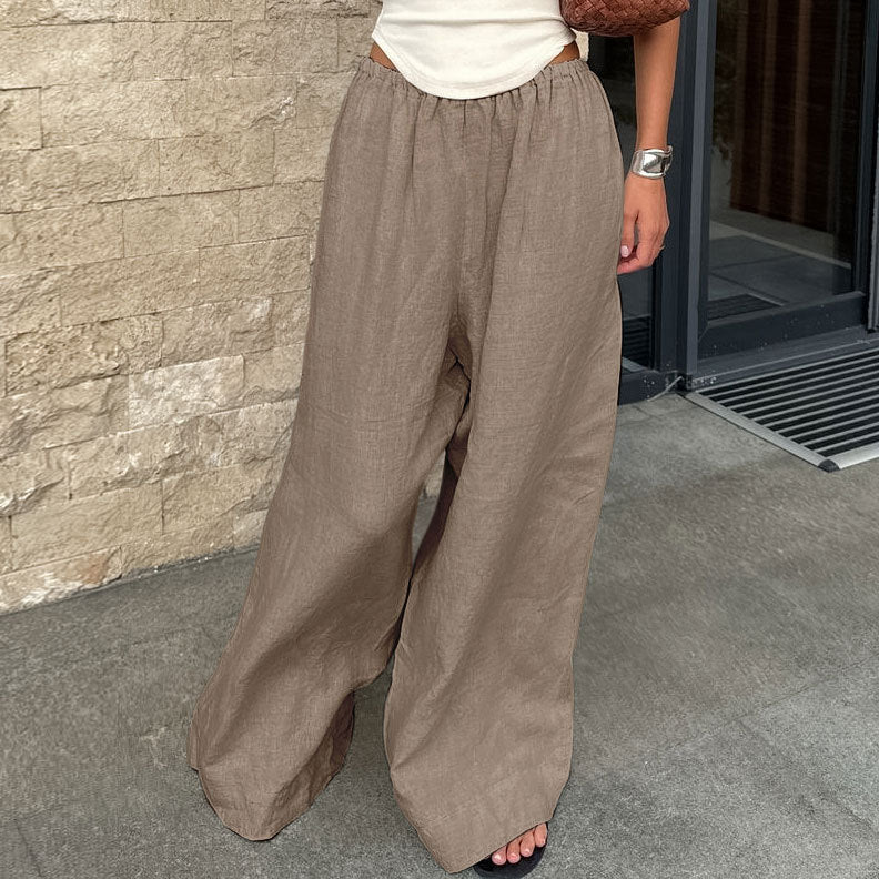 Stylish Wide-leg Cotton And Linen Pants For Women